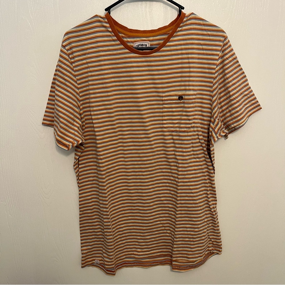 Captain Fin Orange and White Striped Short Sleeve Tee